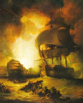 por la borda en batalla naval Pinturas al óleo